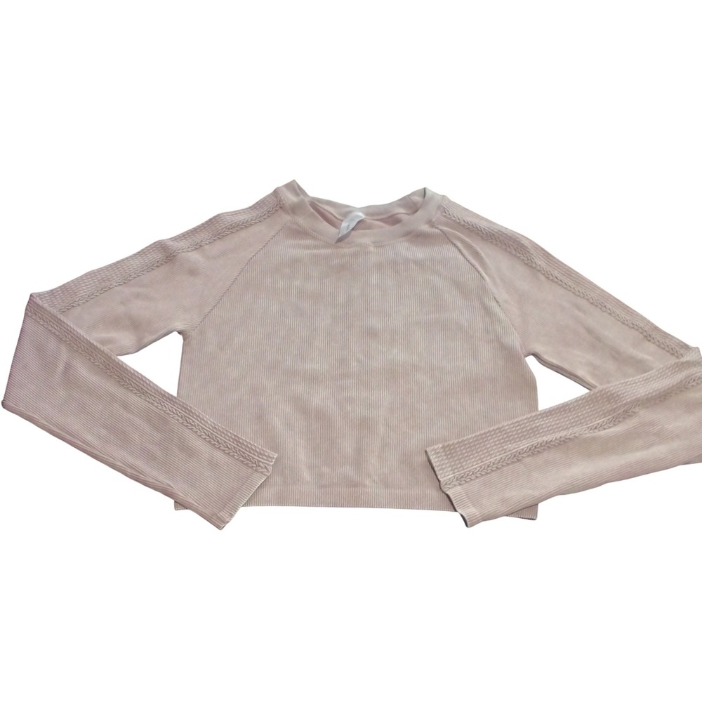 Revival Ribbed Long Sleeve Crop Top  light brown Braided‎ Detail Seamless Small